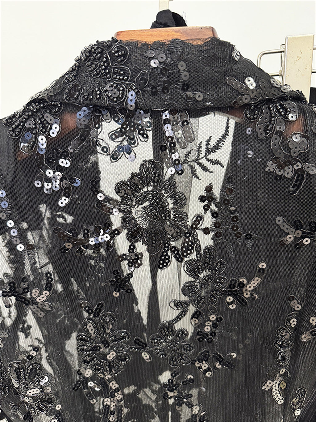Platlogy Black Sequin Lace Blazer Straight Trouser 2 Piece Set Elegant Formal Women Pant Suit for Evening Party Business Occasions