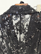 Platlogy Black Sequin Lace Blazer Straight Trouser 2 Piece Set Elegant Formal Women Pant Suit for Evening Party Business Occasions