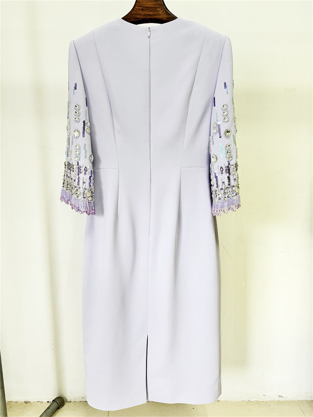 Platlogy Bright Yellow Beaded Tassel Mid Sleeve Midi Dress Elegant Formal Party Cocktail Wedding Guest Dress