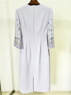 Platlogy Bright Yellow Beaded Tassel Mid Sleeve Midi Dress Elegant Formal Party Cocktail Wedding Guest Dress