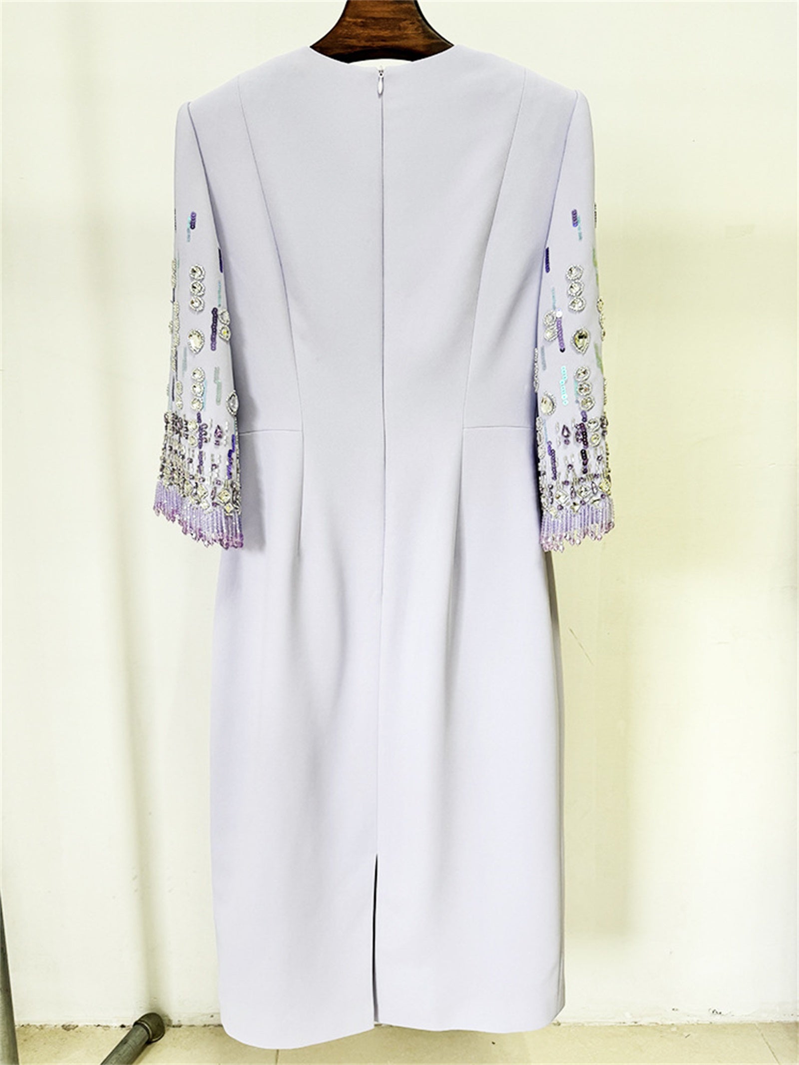 Platlogy Bright Yellow Beaded Tassel Mid Sleeve Midi Dress Elegant Formal Party Cocktail Wedding Guest Dress
