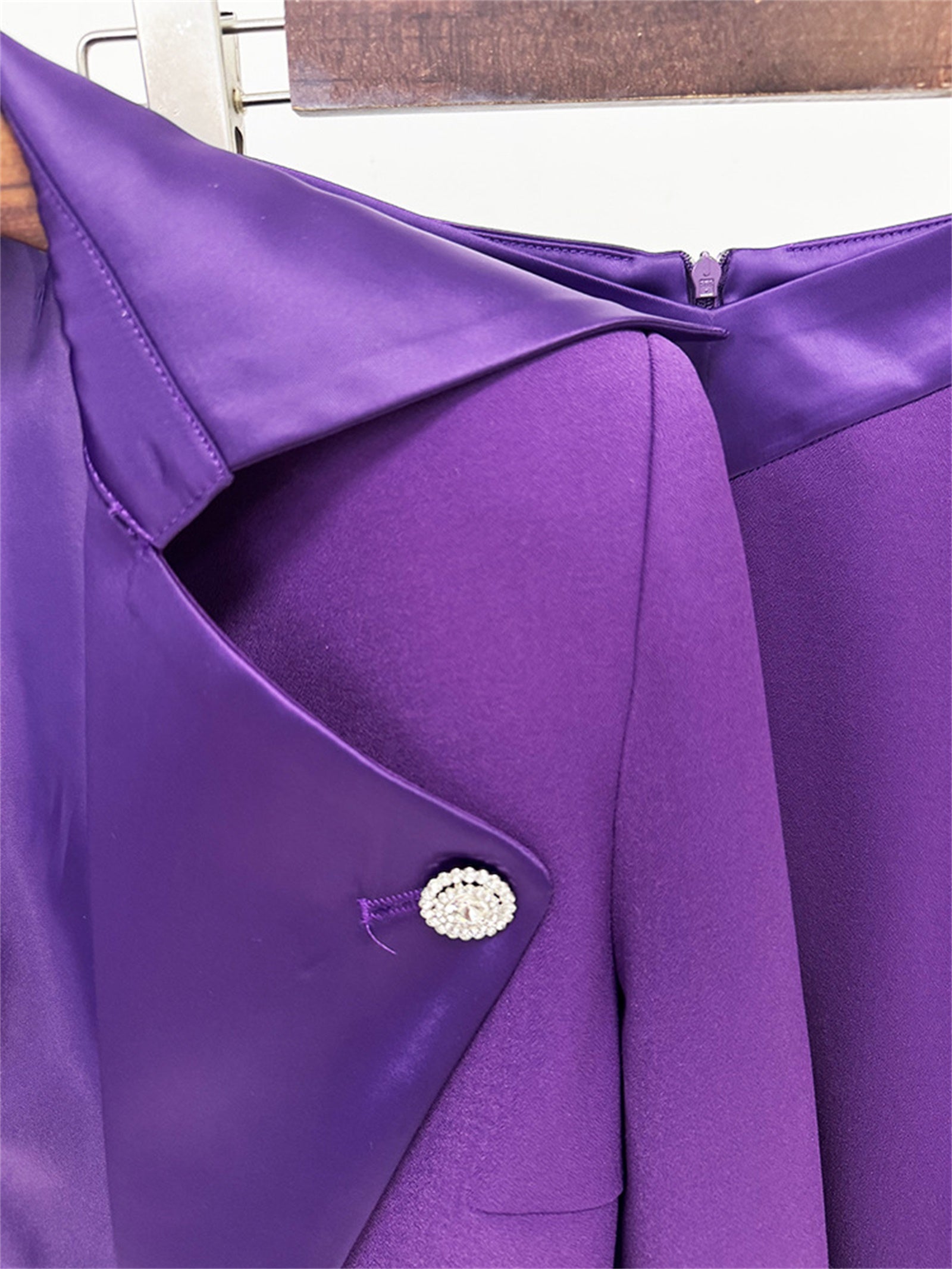 Platlogy Purple Elegant Cropped Blazer Mermaid Maxi Skirt Two Piece Formal Outfit For Evening Party Wedding Guest
