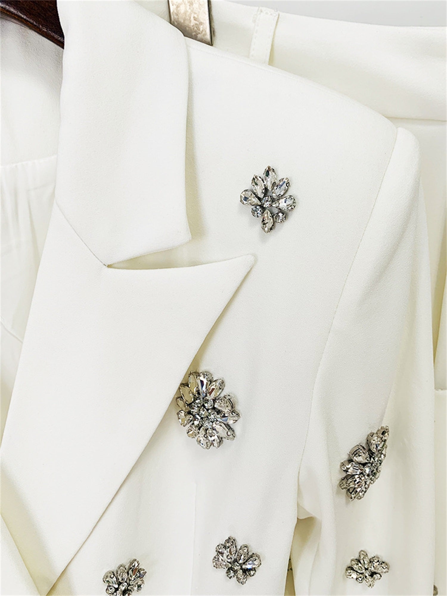 Rhinestone Embellished Blazer and Pants Two Piece Set for Women Formal Party Suit