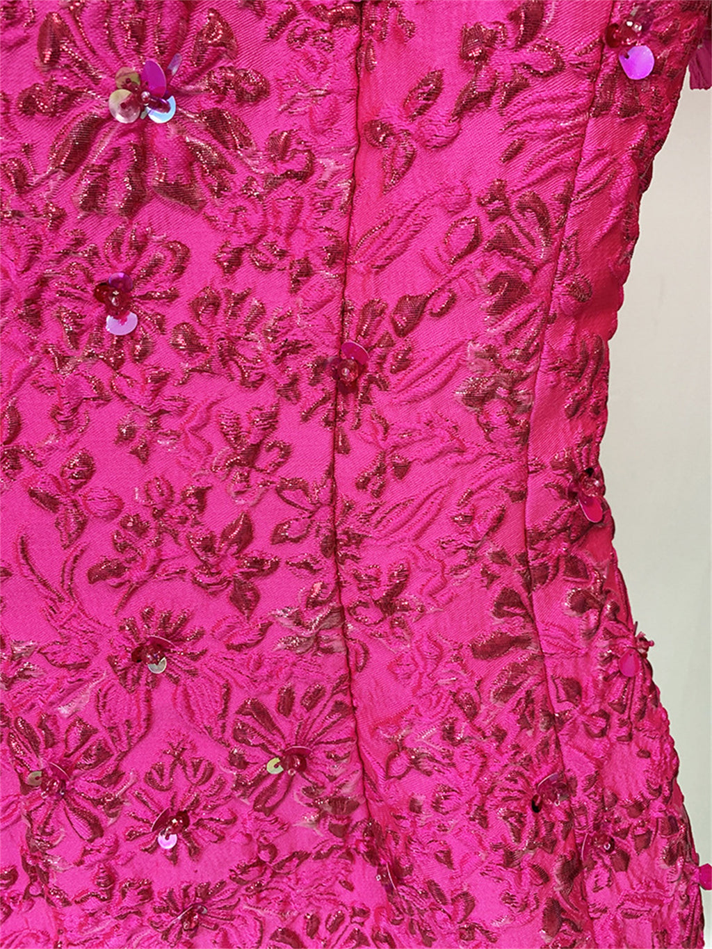 Platlogy Hot Pink Floral Beaded Short Sleeve Mini Dress Elegant Party Cocktail Dress For Women