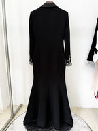 Embellished Cuff Maxi Blazer Dress Button Front Evening Party Dress