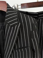 Platlogy Sparkle Vertical Stripe Women Two Piece Blazer And Trouser Suit Formal Business Office Outfit