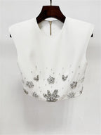 Platlogy White Two Piece Mermaid Evening Gown Handmade Rhinestone Sleeveless Formal Party Dress