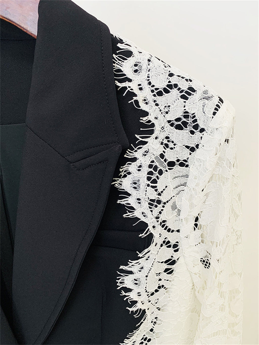 Platlogy Women Elegant Lace Patchwork Blazer Suit Slim Fit Formal Business Party Two Piece Outfit