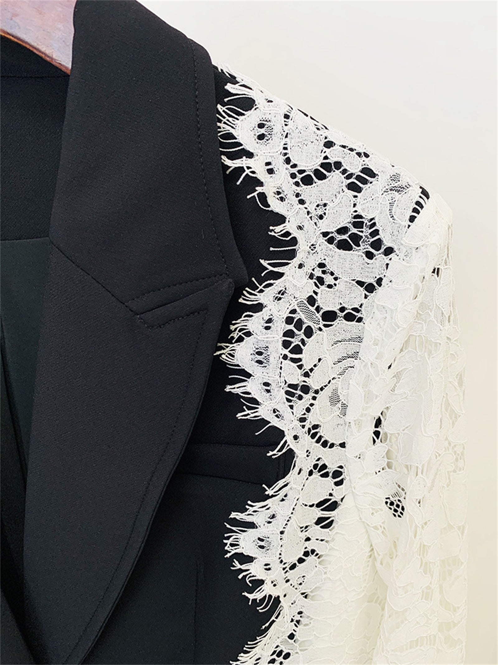 Platlogy Women Elegant Lace Patchwork Blazer Suit Slim Fit Formal Business Party Two Piece Outfit