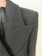 Platlogy Women Elegant Big Lapel Double Breasted Wool Blend Slim Cropped Blazer Formal Work Outerwear