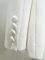 Platlogy Luxury Gold Beaded White Two Piece Women Suit Elegant Formal Blazer And Trouser Set For Business Wedding Party