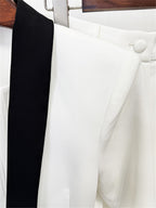 Platlogy Elegant Floral Decor Lapel Blazer Wide Leg Pant Two Piece Women Suit Set