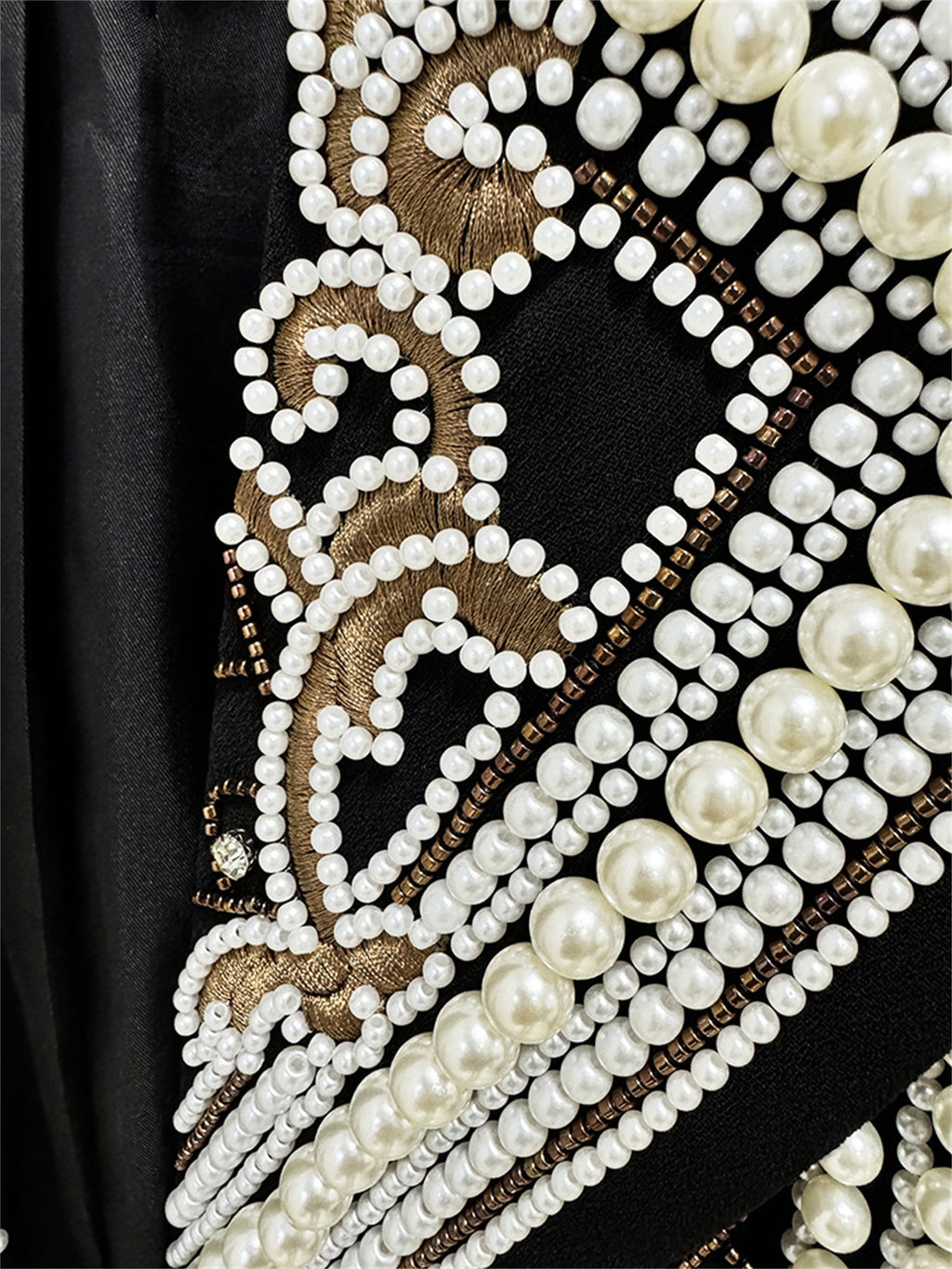 Platlogy Luxury Heavy Pearl Embroidered Cropped Blazer Women Lapel Long Sleeve Elegant Party Dressy Jacket