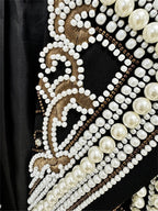 Platlogy Luxury Heavy Pearl Embroidered Cropped Blazer Women Lapel Long Sleeve Elegant Party Dressy Jacket