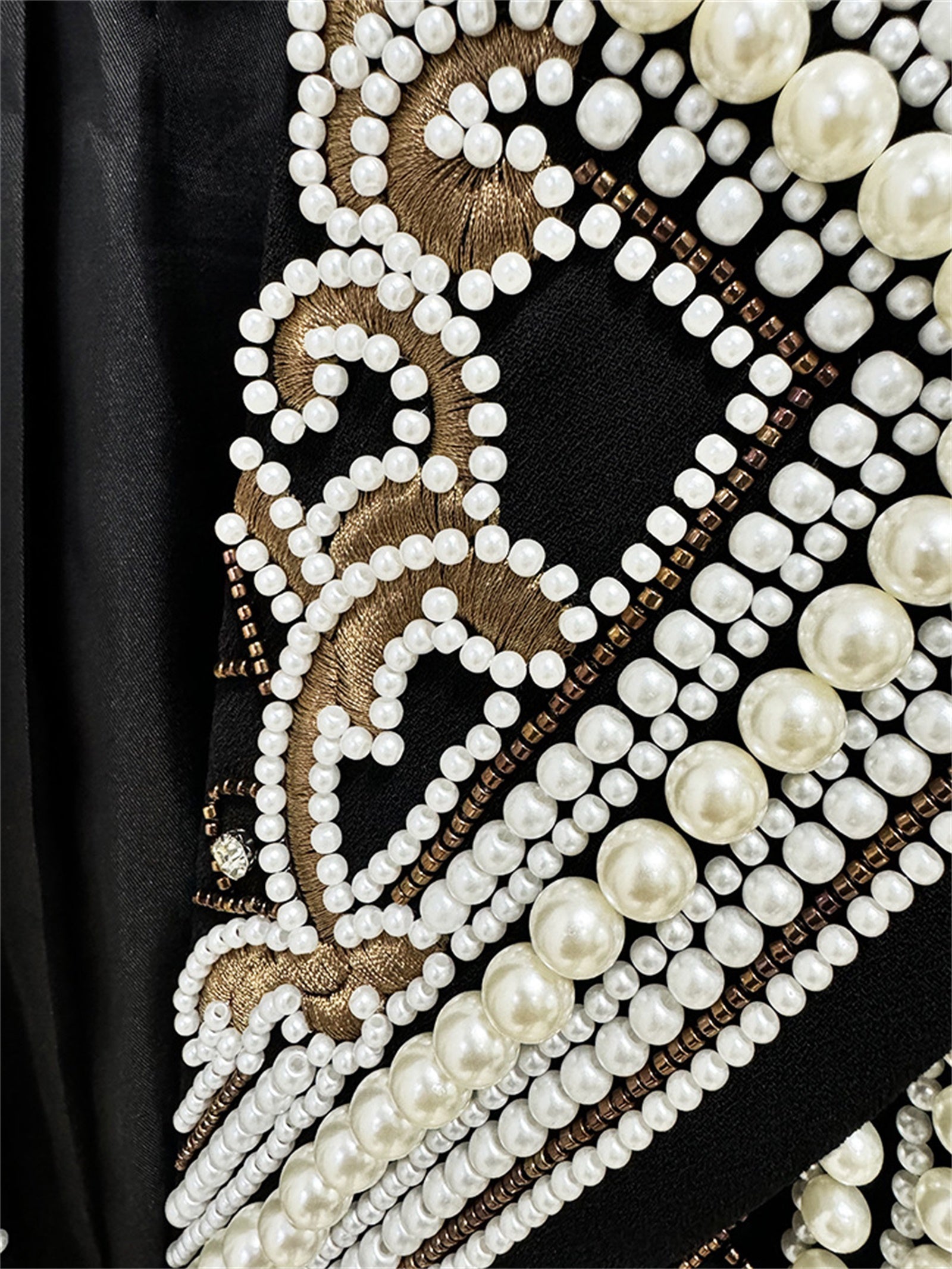 Platlogy Luxury Heavy Pearl Embroidered Cropped Blazer Women Lapel Long Sleeve Elegant Party Dressy Jacket