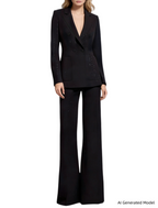Platlogy Sparkly Striped Double Breasted Blazer and Flared Pants Two Piece Formal Suit Set for Women Elegant Business Party Outfit