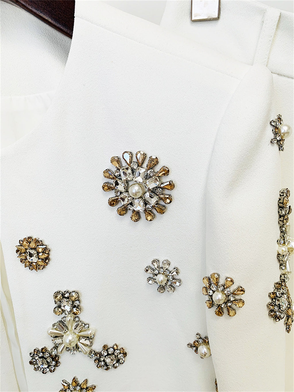 Womens Rhinestone Embellished Cropped Blazer And Flared Pants Two Piece Set