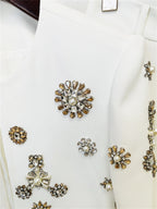 Womens Rhinestone Embellished Cropped Blazer And Flared Pants Two Piece Set