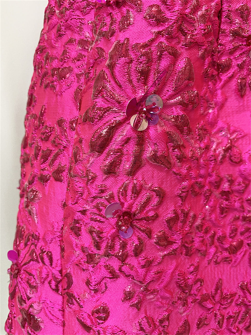 Platlogy Hot Pink Floral Beaded Short Sleeve Mini Dress Elegant Party Cocktail Dress For Women