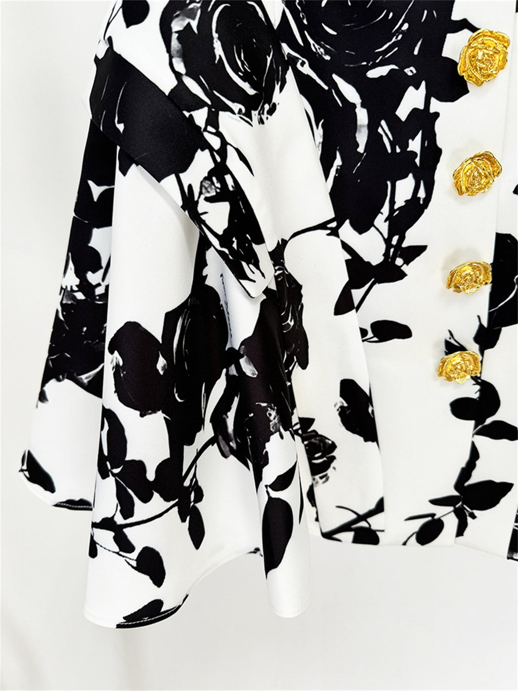 Platlogy Black Rose Print Shirt Mini Dress Elegant Long Sleeve Turn Down Collar A Line Party Casual Dress
