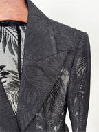Platlogy Women Slim Fit Sheer Lace Blazer Single Button Padded Shoulder Formal Office Jacket