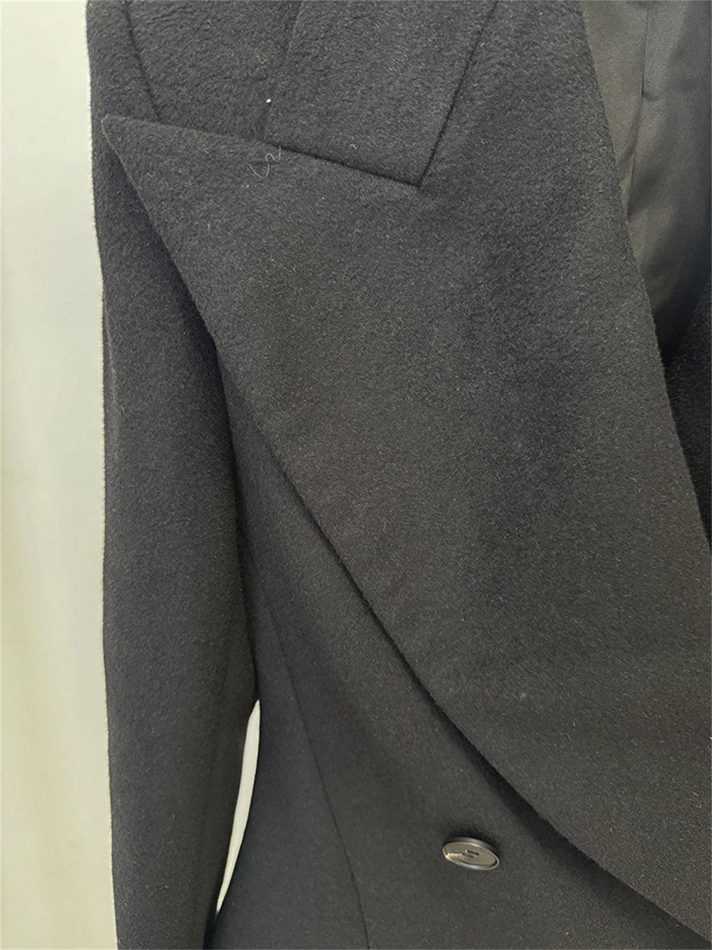 Platlogy Women Elegant Big Lapel Double Breasted Wool Blend Slim Cropped Blazer Formal Work Outerwear