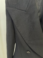 Platlogy Women Elegant Big Lapel Double Breasted Wool Blend Slim Cropped Blazer Formal Work Outerwear