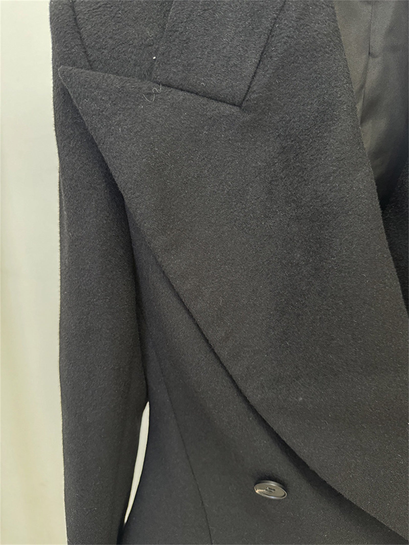 Platlogy Women Elegant Big Lapel Double Breasted Wool Blend Slim Cropped Blazer Formal Work Outerwear