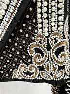 Platlogy Luxury Heavy Pearl Embroidered Cropped Blazer Women Lapel Long Sleeve Elegant Party Dressy Jacket