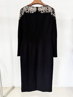 Platlogy Luxury Red Long Sleeve Midi Evening Dress Rhinestone Embellished Formal Party Wedding Guest Dress