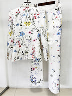 Platlogy Women Floral Butterfly Print Blazer Flared Pants Two Piece Elegant Formal Suit Set