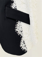 Platlogy Women Elegant Lace Patchwork Blazer Suit Slim Fit Formal Business Party Two Piece Outfit