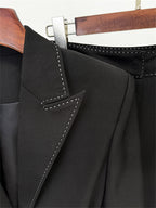 Women Elegant Two Piece Suit Set with Notched Lapel and Waist Tie