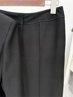 Platlogy Elegant White Belted Blazer Pants Set Stitched Detail Formal Business Two Piece Outfit For Women