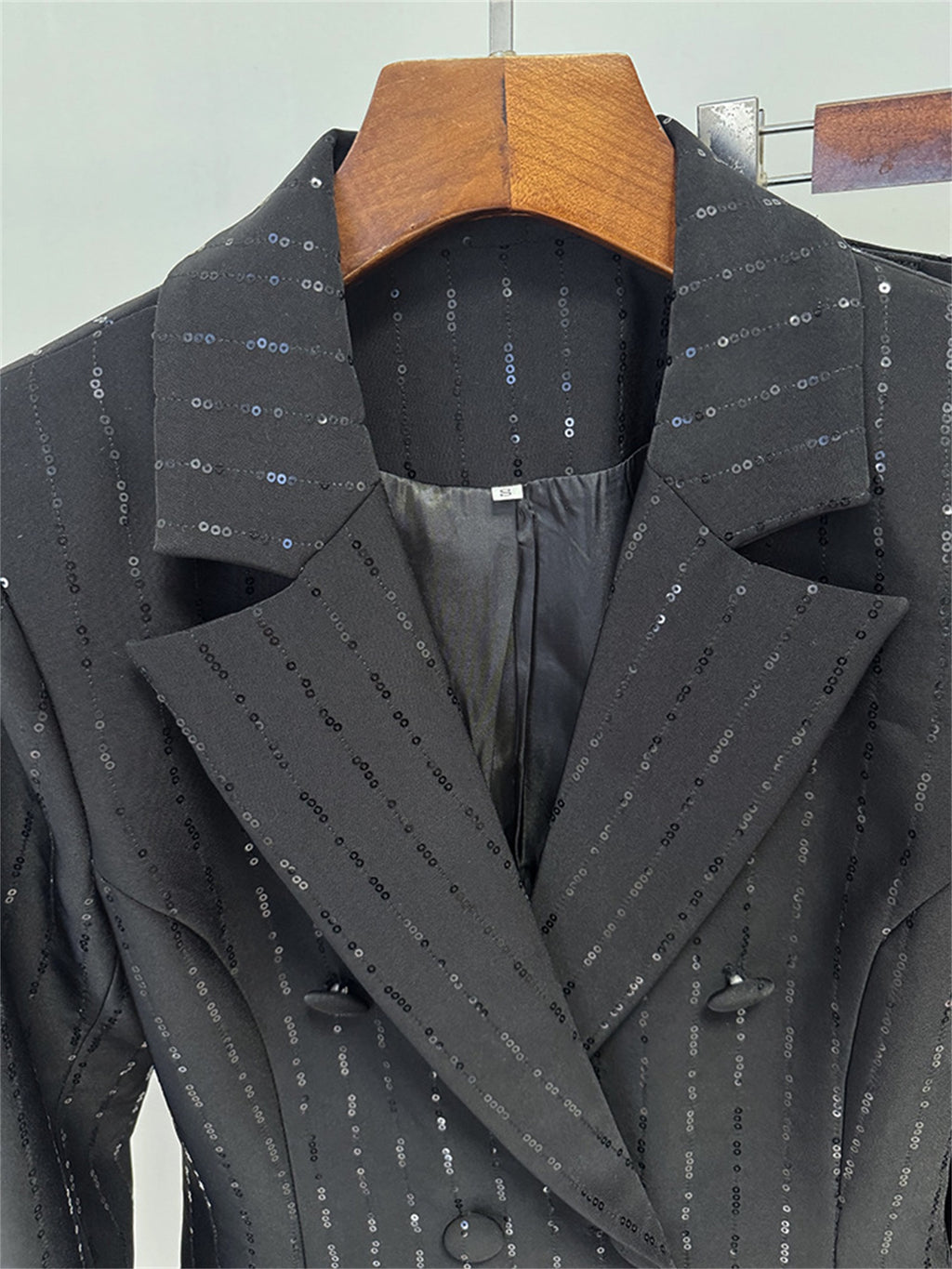 Platlogy Sparkly Striped Double Breasted Blazer and Flared Pants Two Piece Formal Suit Set for Women Elegant Business Party Outfit