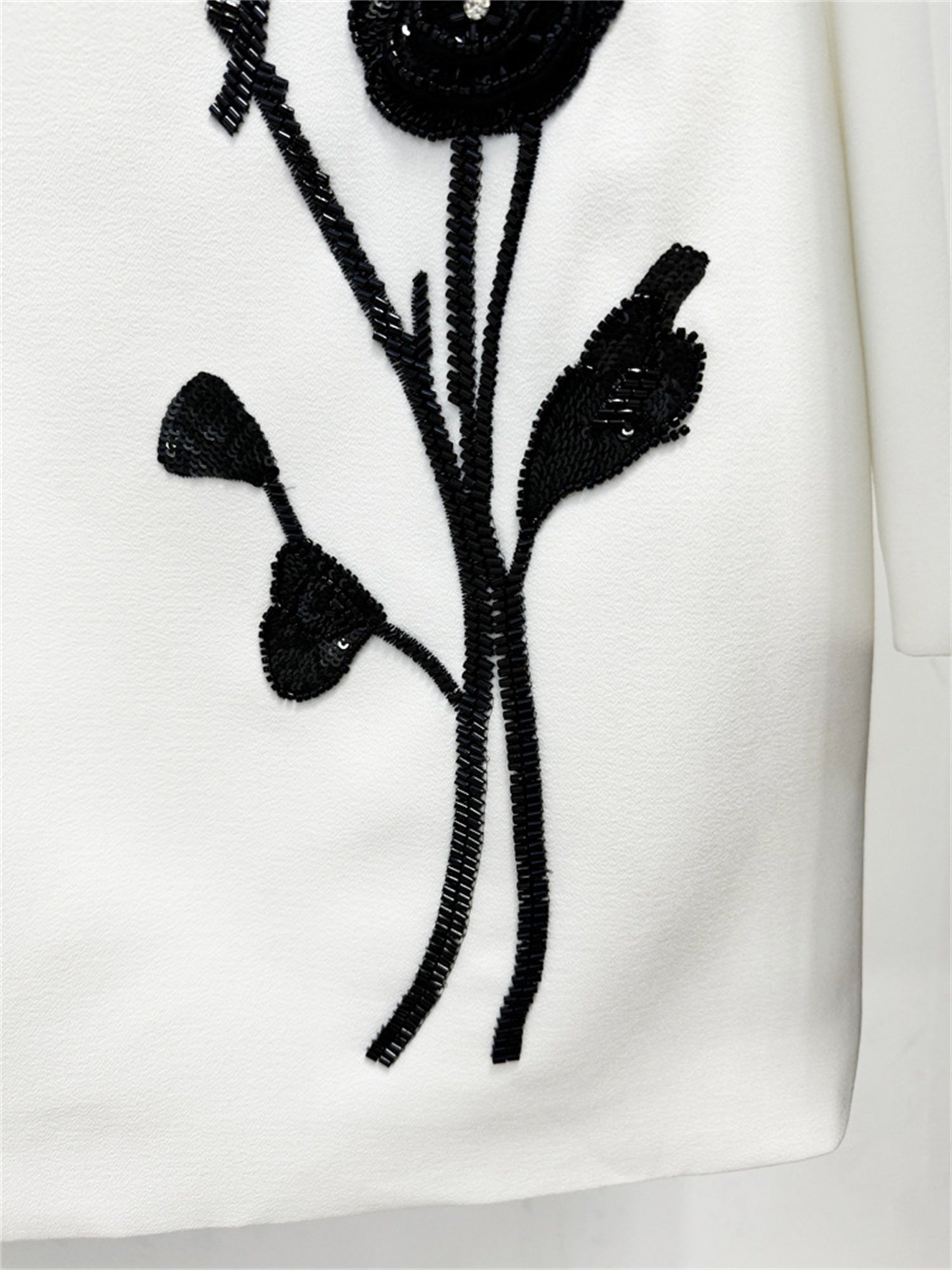 Women Floral Embroidered Blazer Dress Round Neck Long Sleeve Workwear Mini Dress
