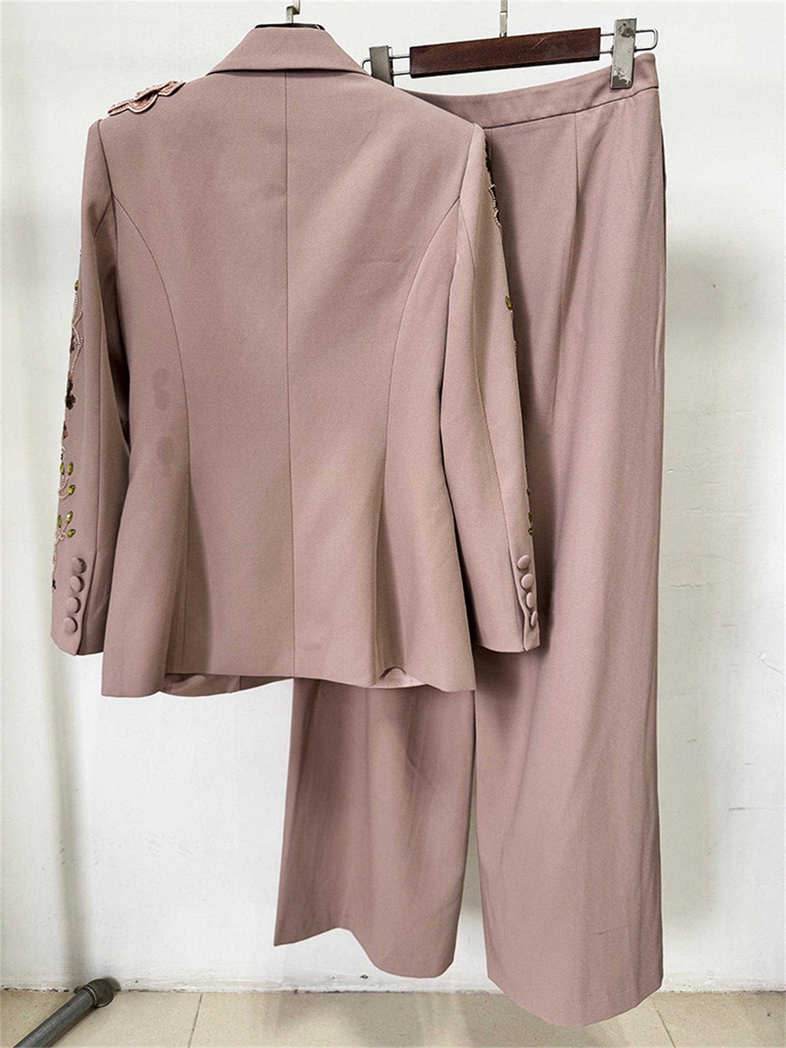 Platlogy Elegant Floral Embroidery Blazer Pant Set Women Formal Business Two Piece Suit For Wedding Party Office Wear