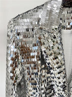 Platlogy Silver Sequin Blazer Pant Set Women Glitter Two Piece Outfit For Party Prom Stage Show