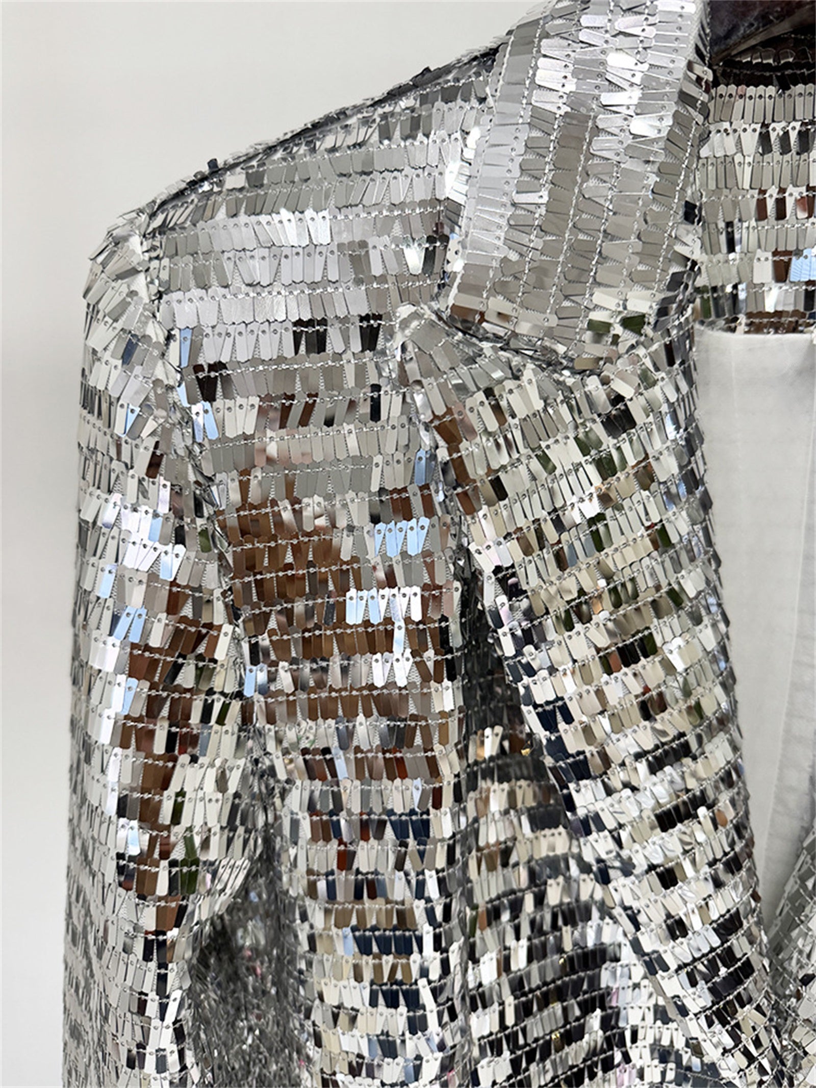Platlogy Silver Sequin Blazer Pant Set Women Glitter Two Piece Outfit For Party Prom Stage Show