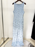 Platlogy Light Blue Rhinestone Sleeveless  Bodycon Dress Formal Evening Party Dress