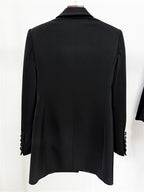 Platlogy Women's Luxury Designer Jacket Slim Fitting Rhinestone Diamonds Beaded Long Blazer Coat