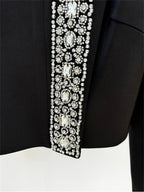 Platlogy Rhinestone Decor Black Two Piece Outfit Long Sleeve Cropped Top Mini Skirt Elegant Party Women Matching Set