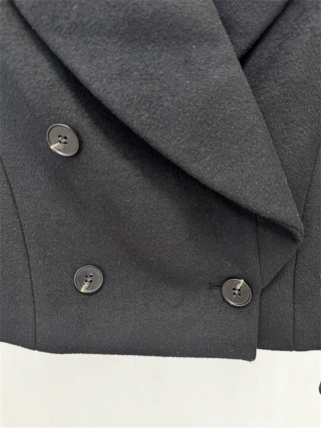 Platlogy Women Elegant Big Lapel Double Breasted Wool Blend Slim Cropped Blazer Formal Work Outerwear