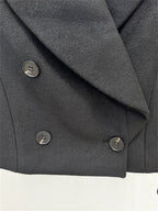 Platlogy Women Elegant Big Lapel Double Breasted Wool Blend Slim Cropped Blazer Formal Work Outerwear