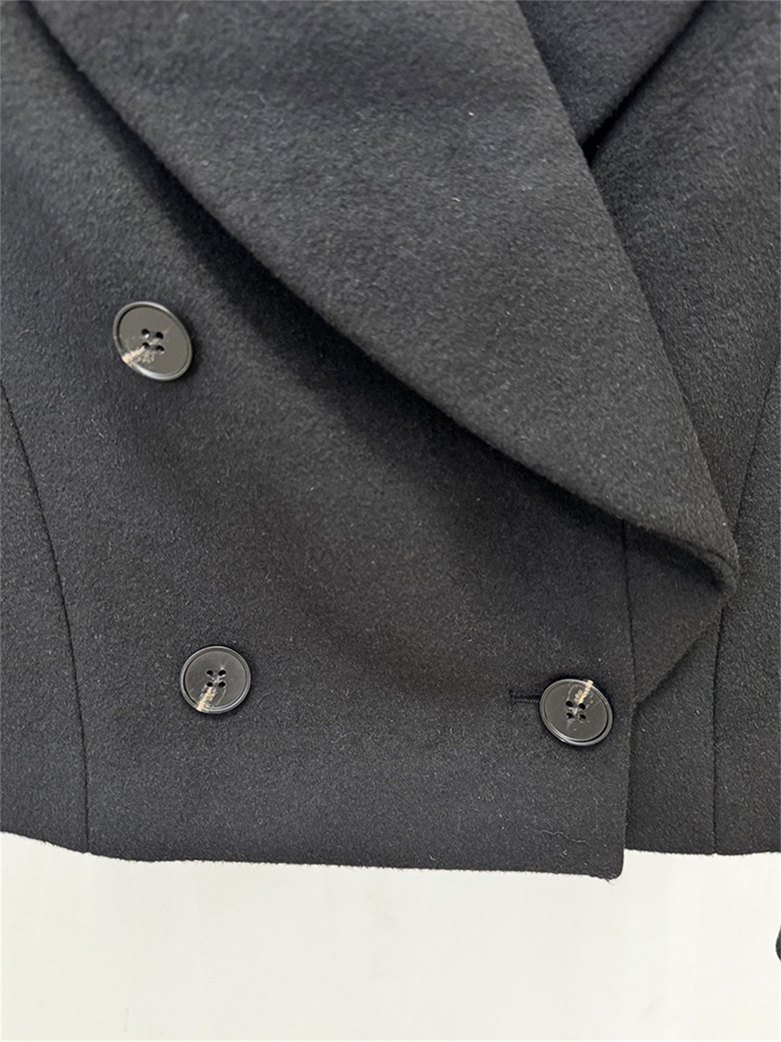 Platlogy Women Elegant Big Lapel Double Breasted Wool Blend Slim Cropped Blazer Formal Work Outerwear