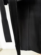 Platlogy Elegant White Belted Blazer Pants Set Stitched Detail Formal Business Two Piece Outfit For Women