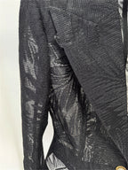 Platlogy Women Slim Fit Sheer Lace Blazer Single Button Padded Shoulder Formal Office Jacket