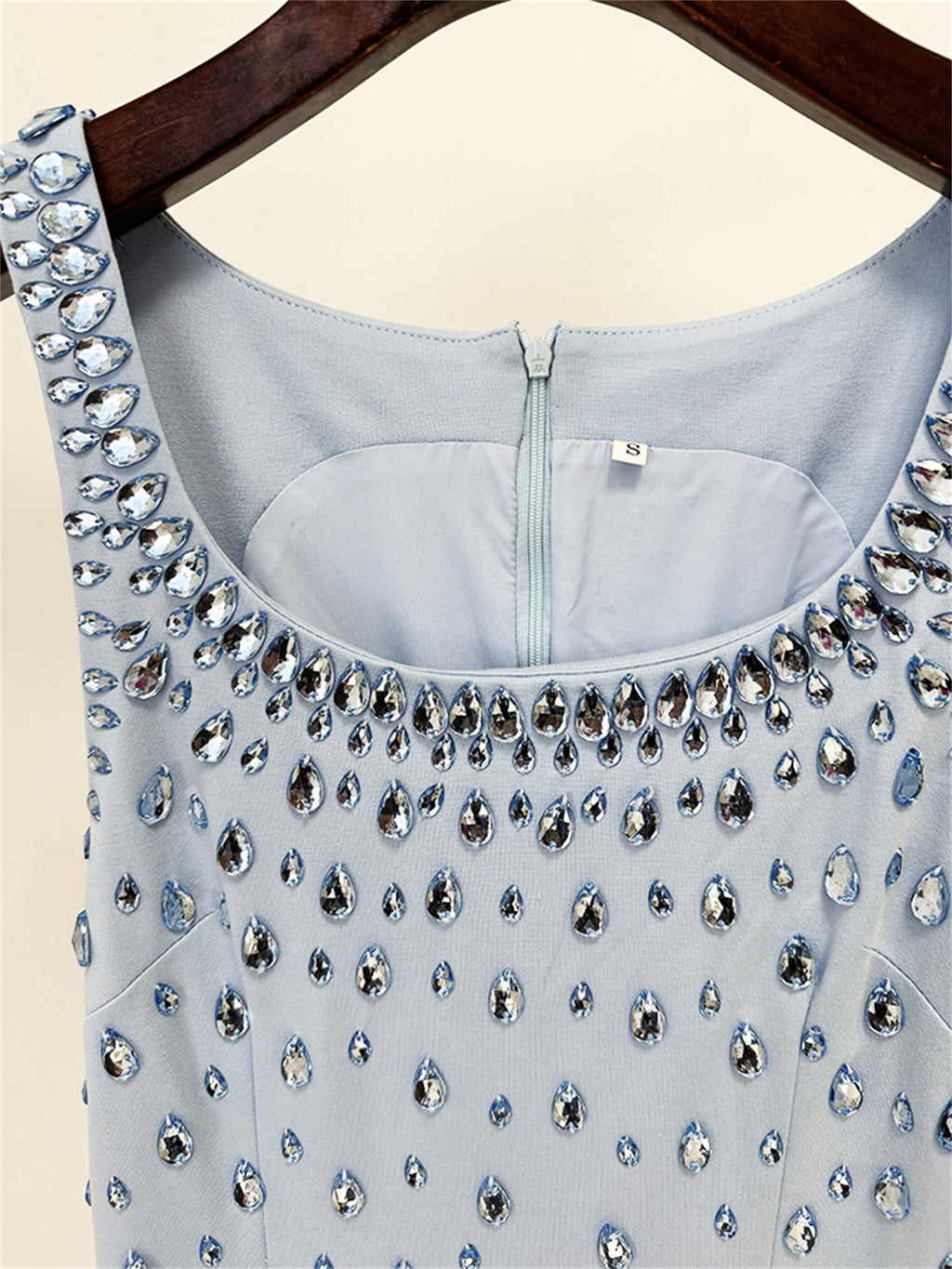 Platlogy Light Blue Rhinestone Sleeveless  Bodycon Dress Formal Evening Party Dress