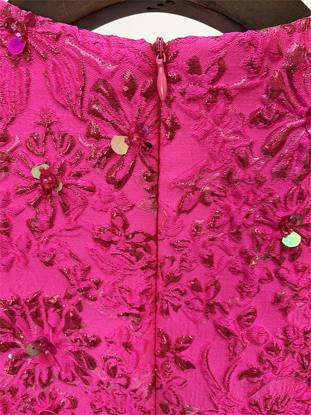 Platlogy Hot Pink Floral Beaded Short Sleeve Mini Dress Elegant Party Cocktail Dress For Women