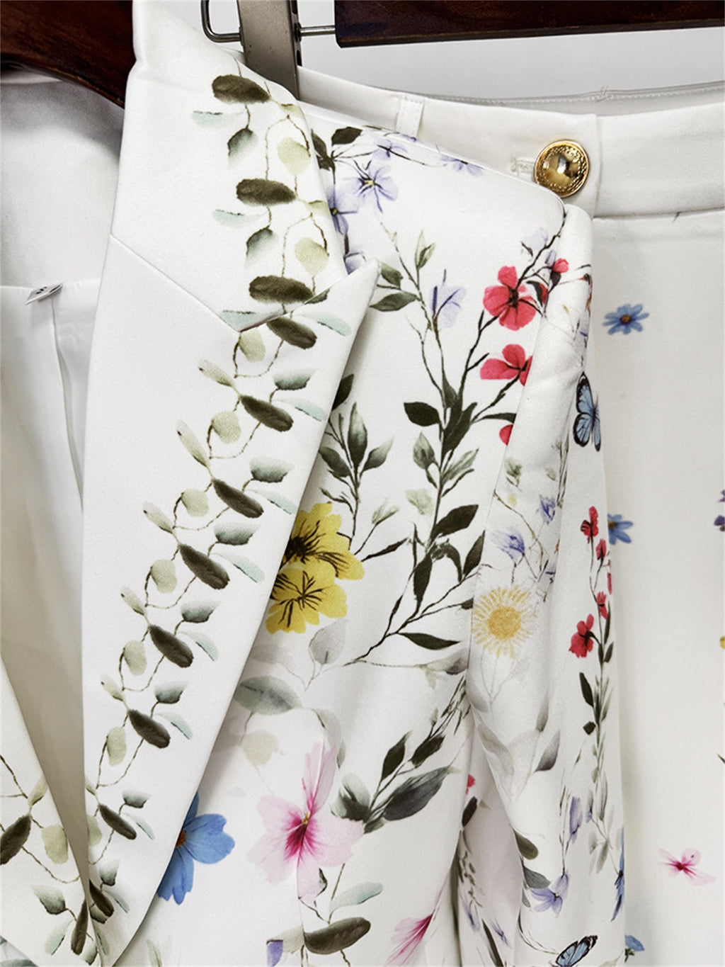 Platlogy Women Floral Butterfly Print Blazer Flared Pants Two Piece Elegant Formal Suit Set